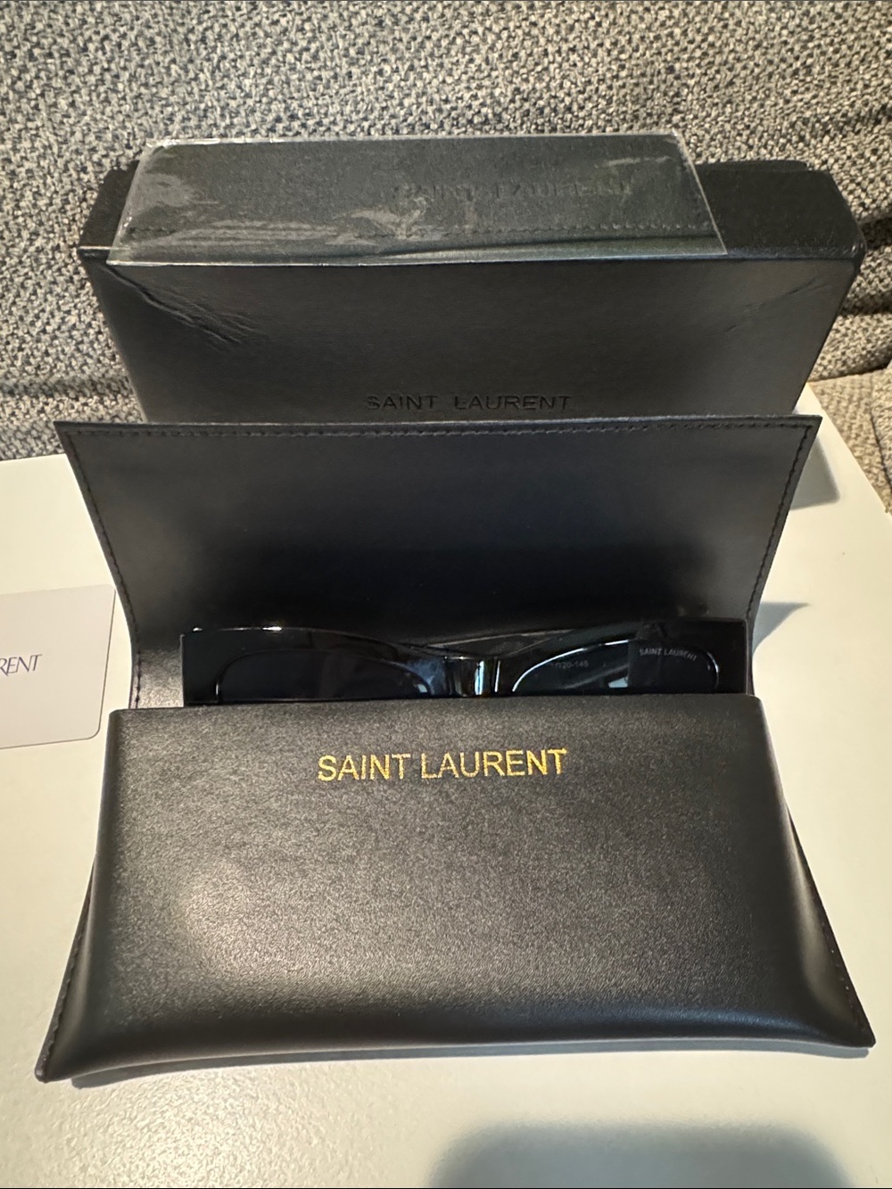 Saint Laurent Glossy Black Cat-Eye Sunglasses with Gold YSL Accent - Picture 7 of 7